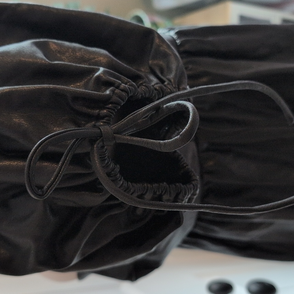 Amanda Uprichard Black Puff Sleeve Vegan Leather Mini Dress - Picture 11 of 12